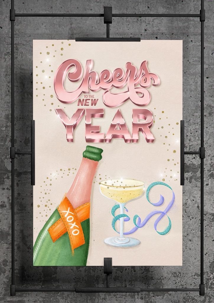 CalliLetters-Lettering-Chrome-Effect-New-Year-Sandra-Brezina-Grafikdesign-Wien