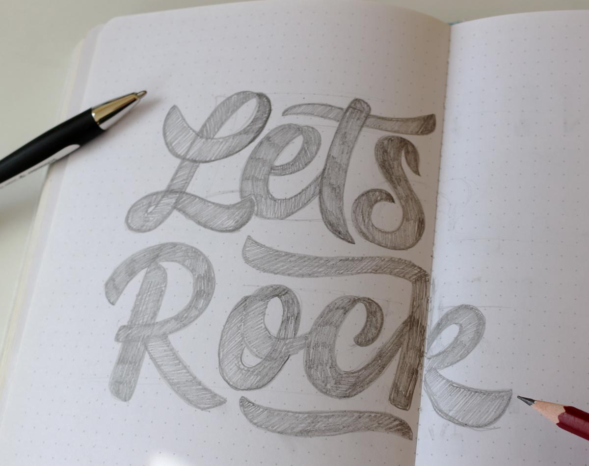 CalliLetters-Handlettering-Skizze-Lets-Rock-Elvis-Presley-Serie-Sandra-Brezina