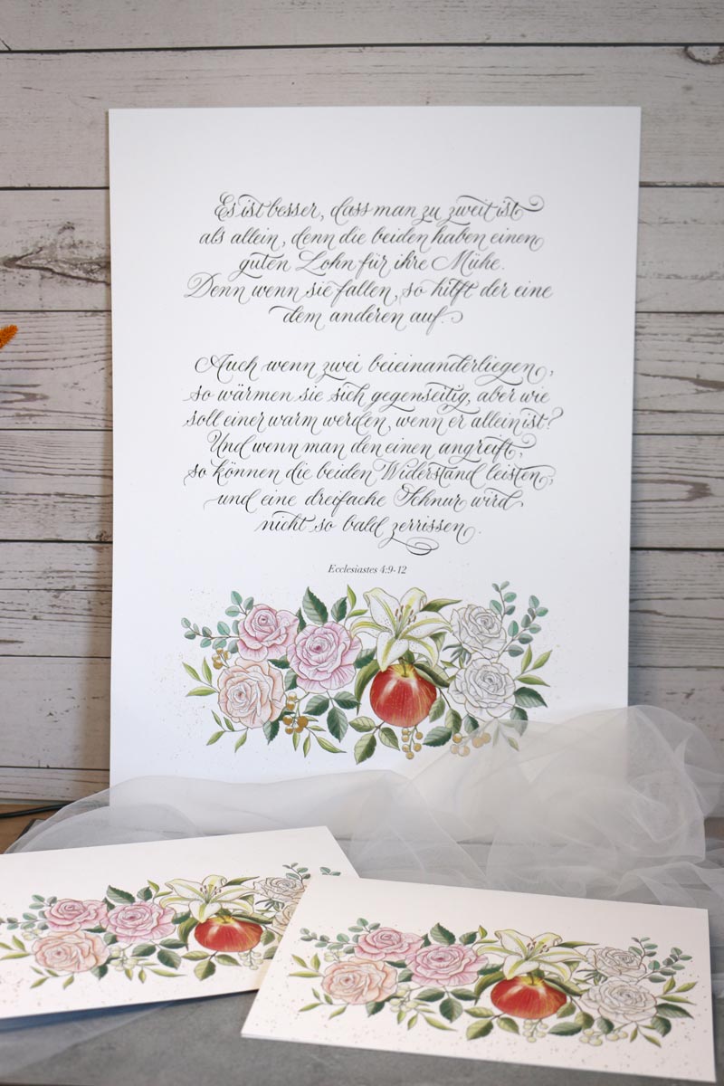 Kalligrafie-Poster mit vergoldeter Illustration von Sandra Brezina aka CalliLetters