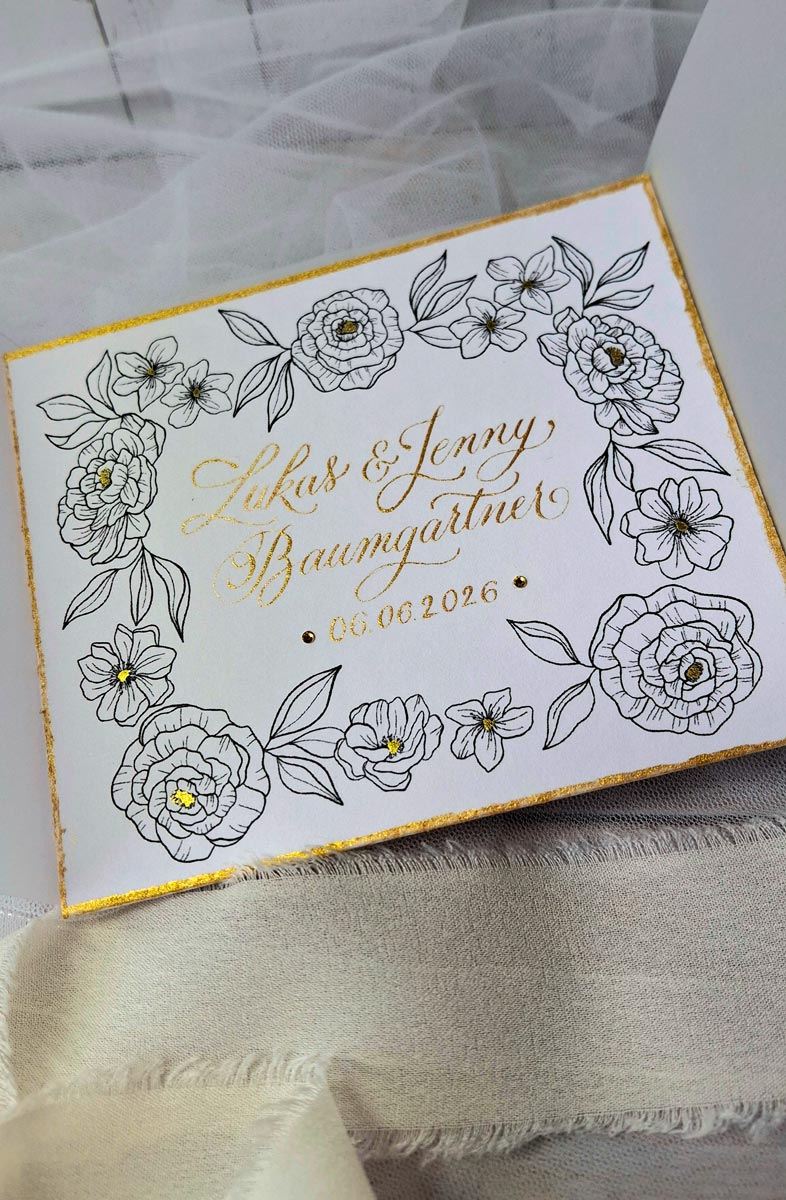 Sandra Brezina aka CalliLetters gestaltet tolle Kalligrafie und handgezeichnete Illustrationen für Hochzeitskarten.